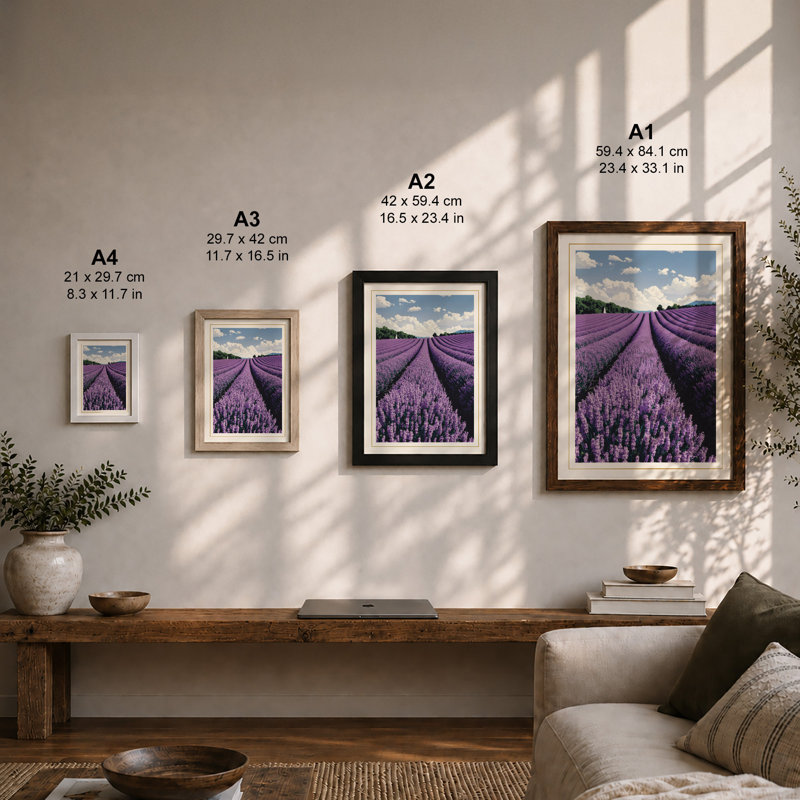 Lavender Fields Botanical - Framed Print, A4 - 29.7 x 21.0 cm, White