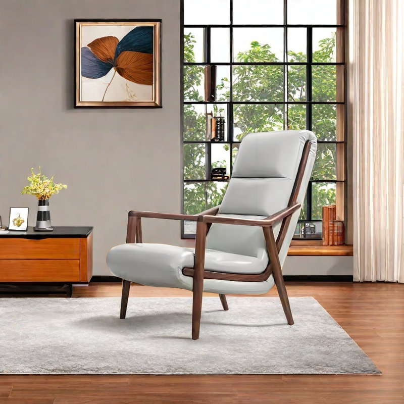 Chaise élégante en noyer noir, Similicuir gris