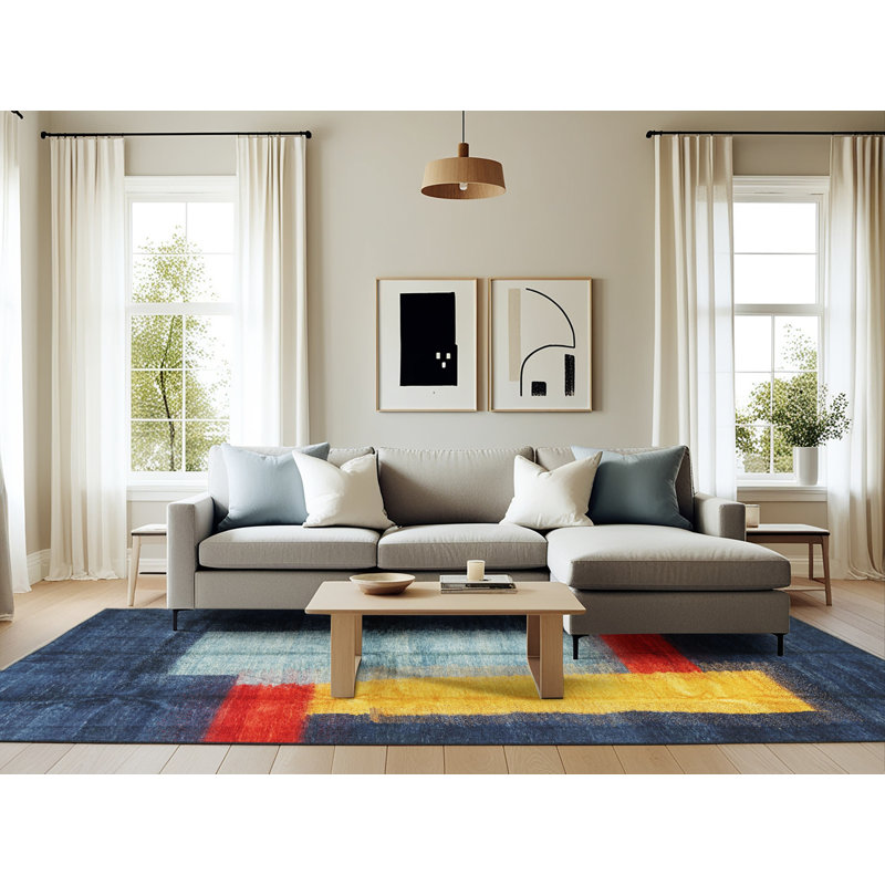 Tapis bleu / jaune / rouge Adalen, Rectangle 6 pi x 9 pi