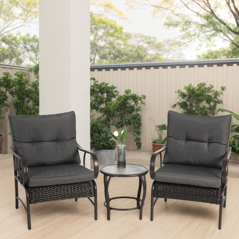 Ensemble de patio 3 pièces avec table basse et coussin moelleux, Gris