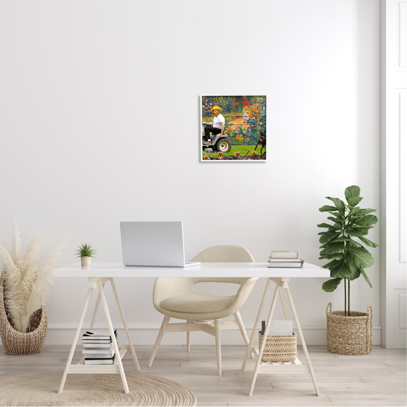 «Van Gogh Gardening Flowers Farmer Dog Collage» par Incado - impression, L 17 po x H 17 po, Cadre blanc