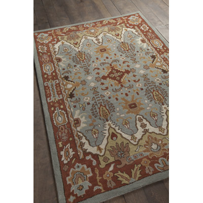 Bartz Authentic Hand-Tufted Handmade Light Blue, Rust & Cream Traditional Serapi Oriental Wool Area Rug