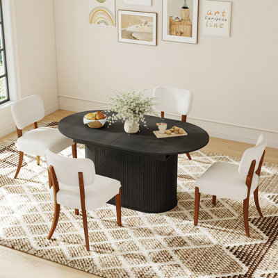 Extendable Dining Table with 4/6 Armless Chairs Set for Modern Kitchen & Living Room