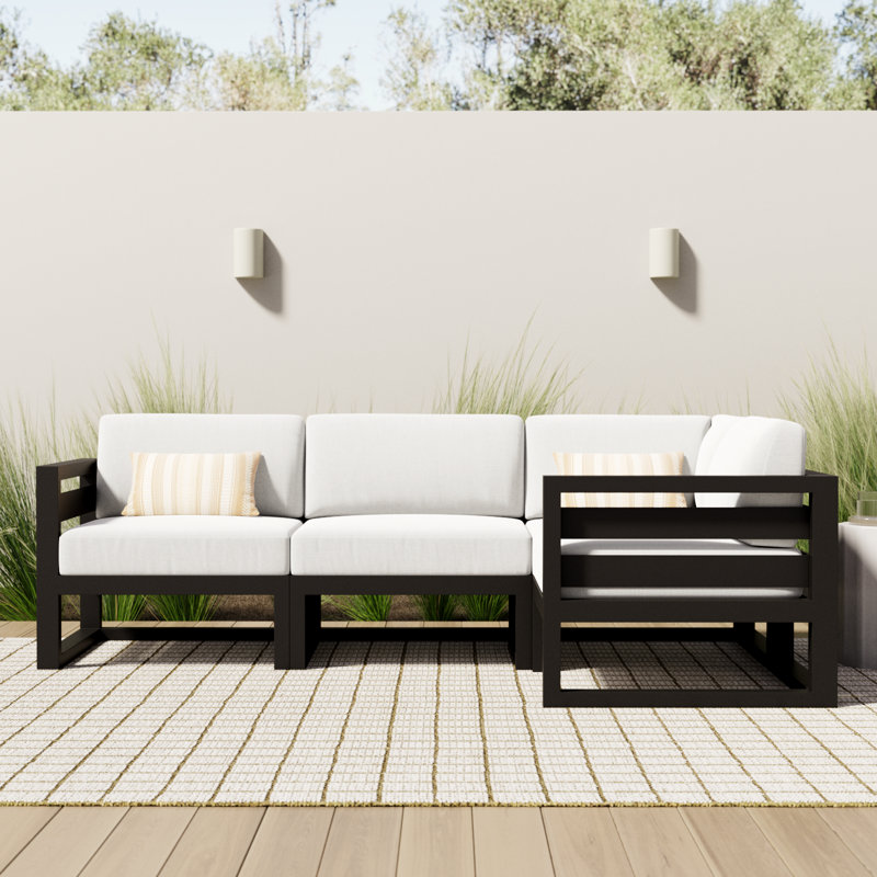 Smith 94" Outdoor Sectional with Sunbrella Cushions, Canvas Natural Sunbrella® Canvas, Black
