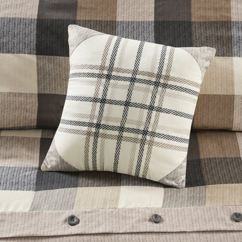 Housse de couette Cozy King / King Herringbone avec bordure brodée et coussins assortis 6 pièces, Gris