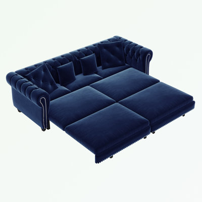 Velvet sofa with Movable Ottoman and Tufted Design