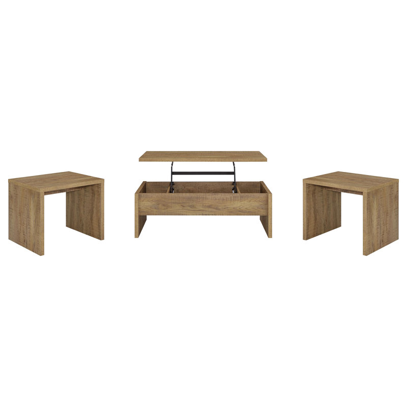 Ensemble de tables basses 3 pièces Canoga, Manguier, 3 pièces: 2 tables de bout, table basse