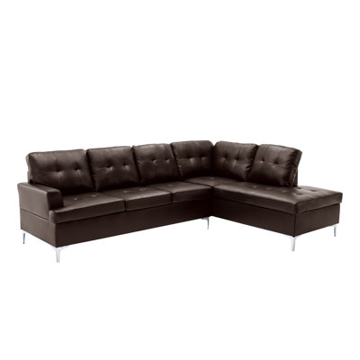 Contemporary Faux Leather Upholstered 2Pc Sectional Sofa With RSF Chaise Tufted Detail Solid Wood Living Room Furniture -  Latitude RunÂ®, 56E409FF17CF43E081BBD464C90F35A6