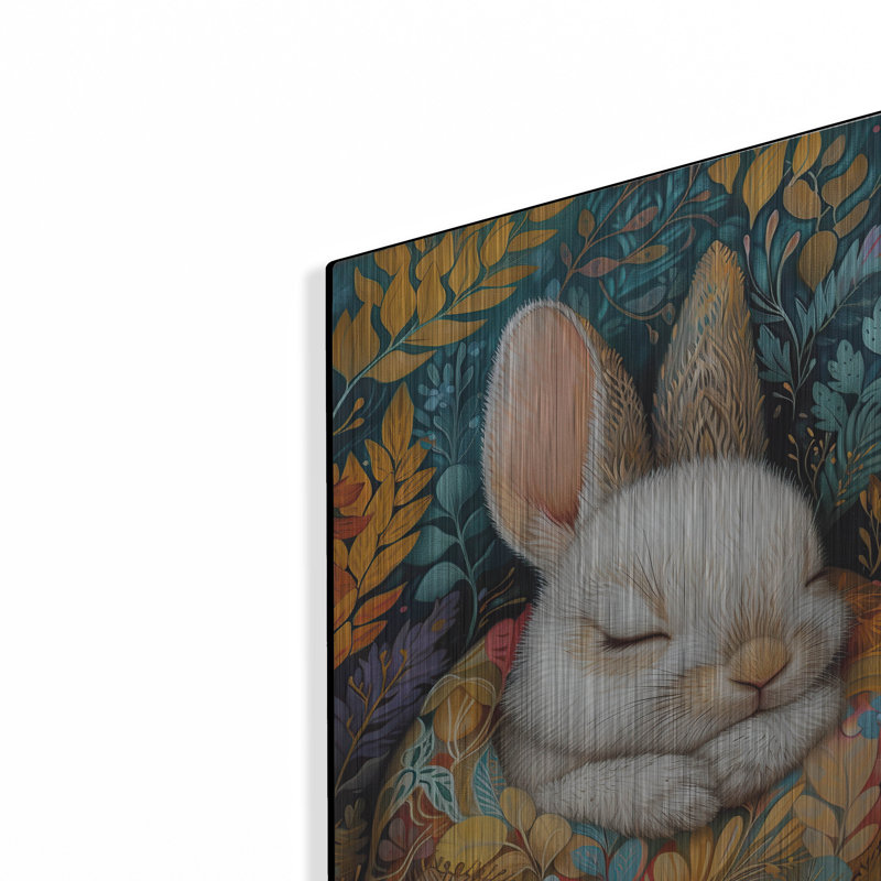 Lapin dormant entre des couvertures colorées 1 pi par Momart, art mural en métal, 16 po x 24 po, H 16 po x l 12 po