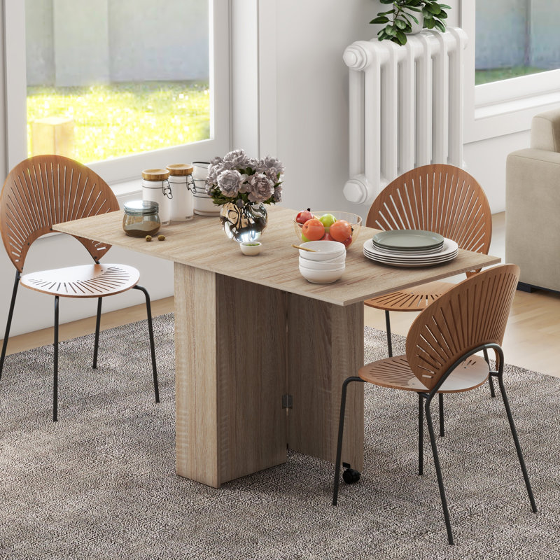 Folding Dining Table, Drop Leaf Table with 2-tier Shelves