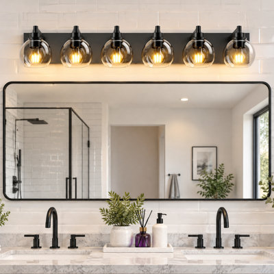 Applique murale noire rustique de style ferme, 6 lumières, 41 pouces, avec globe en verre