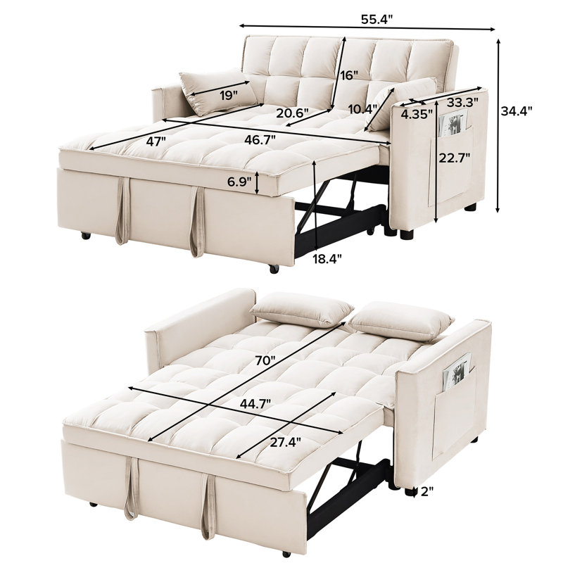 Cubbindall Upholstered Convertible Sofa Bed,Sleeper Sofa,Velvet Sofa,Modern Sofa,Accent Sofa, Cream Velvet 2