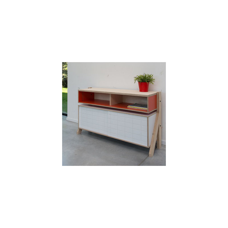 Derrall 115cm Sideboard, White/Foxy Orange and Orange