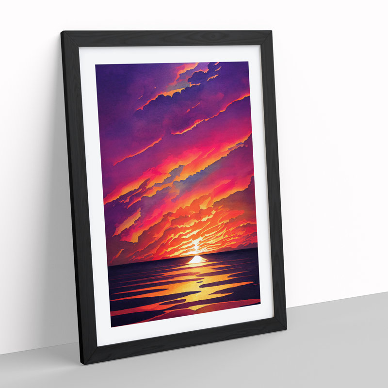 Beauteous Ocean Sunset - Wall Art, Black Framed Paper, 36cm H x 27cm W, White