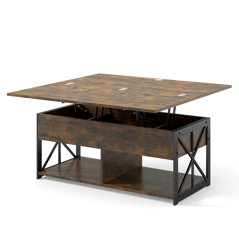 Wallis 4-In-1 Lift Top Coffee Table With Storage, Multi-Function Rectangular Coffee Table For Living Room, Brown