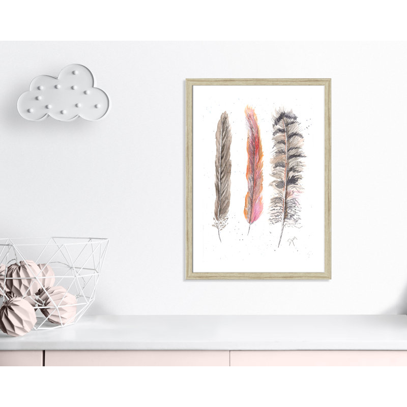 Art juvénile, plumes de plumes II, H 36,5 po x l 26,5 po x P 0,6 po, Encadrement beige