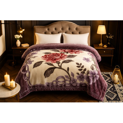 DBOZE Luxury Korean Mink Blanket King Size 2 Ply Reversible Heavy Plush Fleece Soft Warm Floral Rose Throw