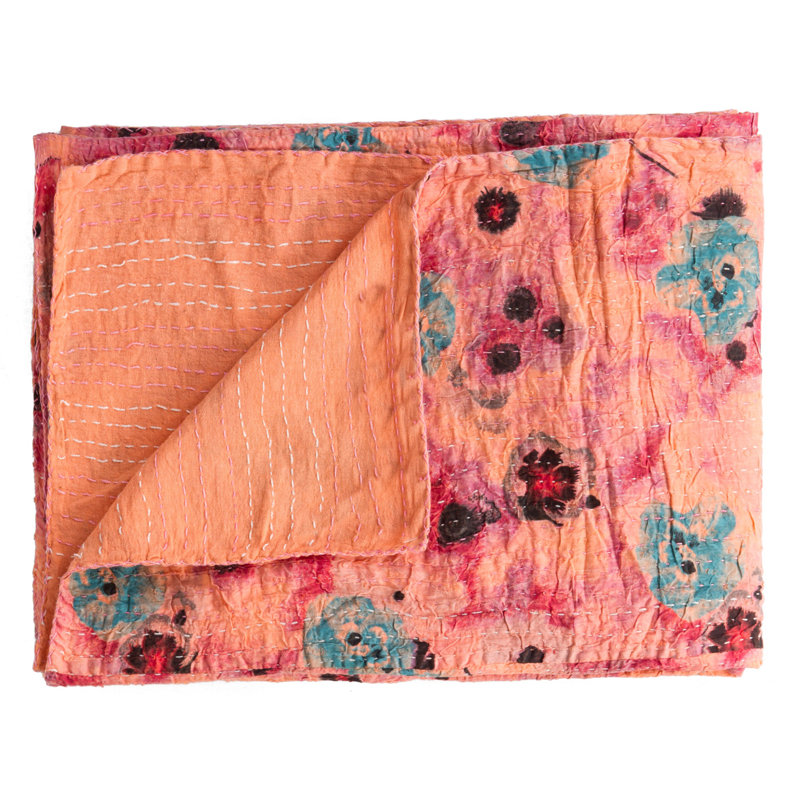 KANTHA COTTON Quilted Throw Blanket