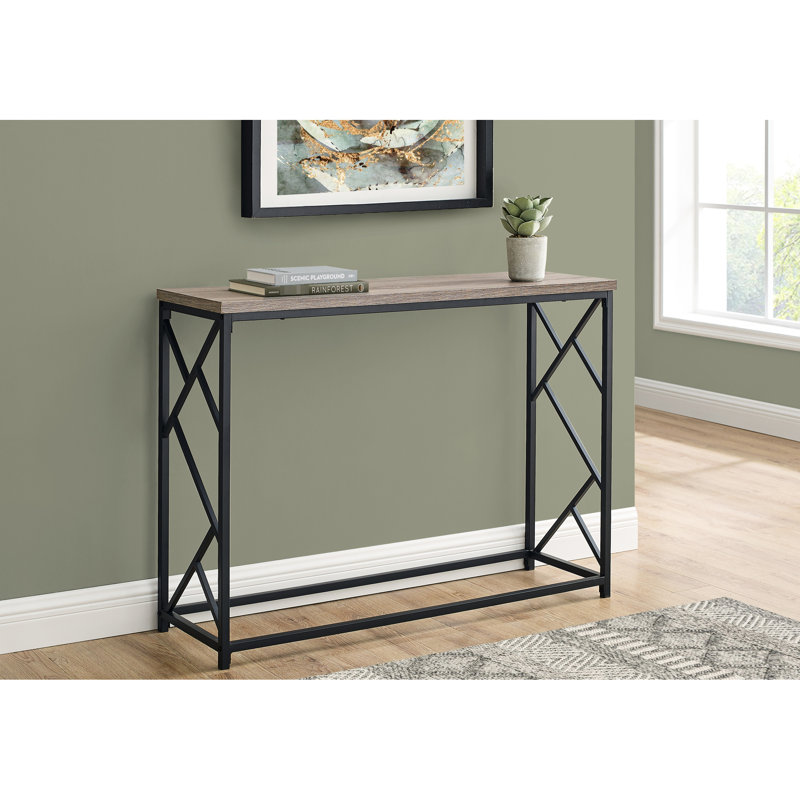 Console de salon étroite - plateau en stratifié brun et pieds en métal modernes