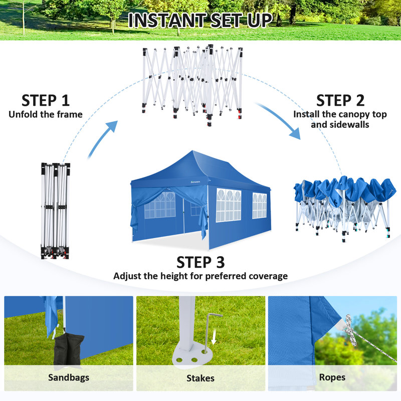 20 Ft. W x 10 Ft. D Metal Canopy, Blue