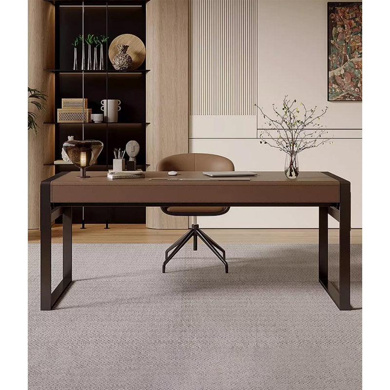 Bureau italien en cuir italien, Noir, 29.53" H x 62.99" W x 27.56" D