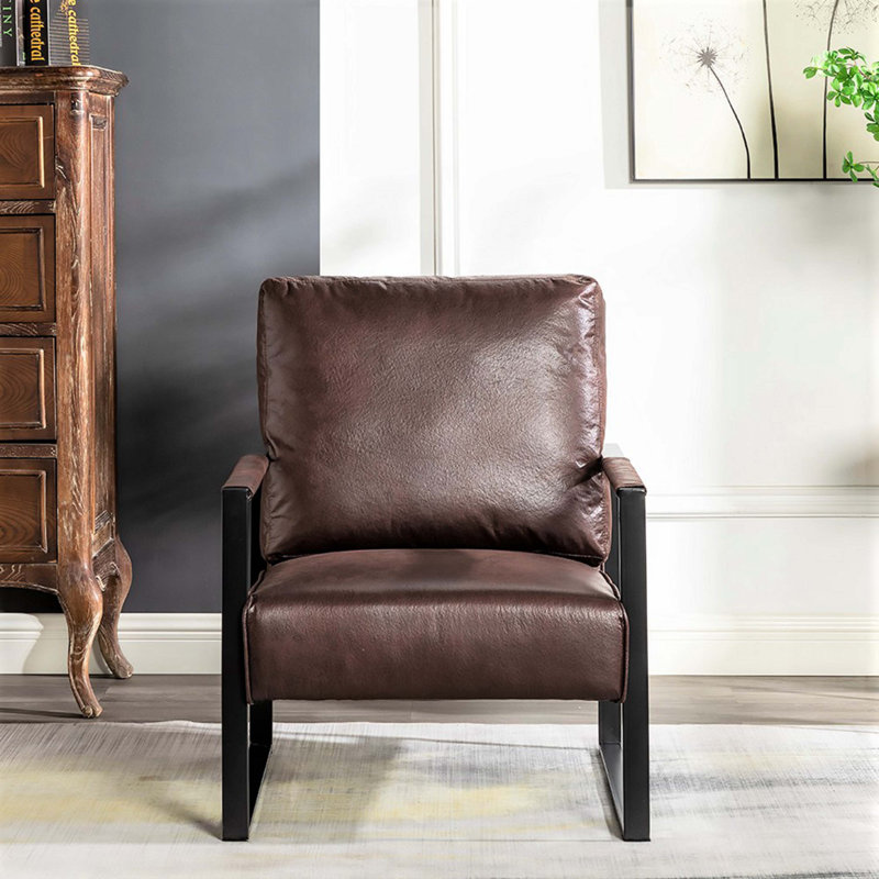 Chaise d'appoint classique classique Mid-Century avec structure carrée en métal durable, Marron foncé