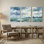 Plantes et fleurs, aquarelle, paysage, ciel, nuages, chemin, marais, herbe, ensemble de 3 impressions sur toile