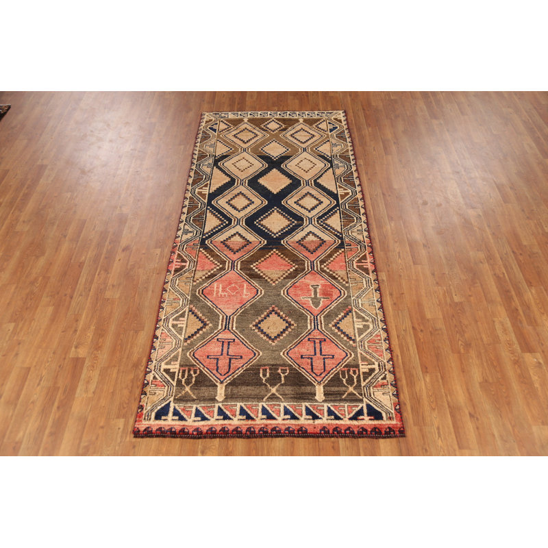 Tapis traditionnel fait à la main en laine à motif géométrique 4 x 8