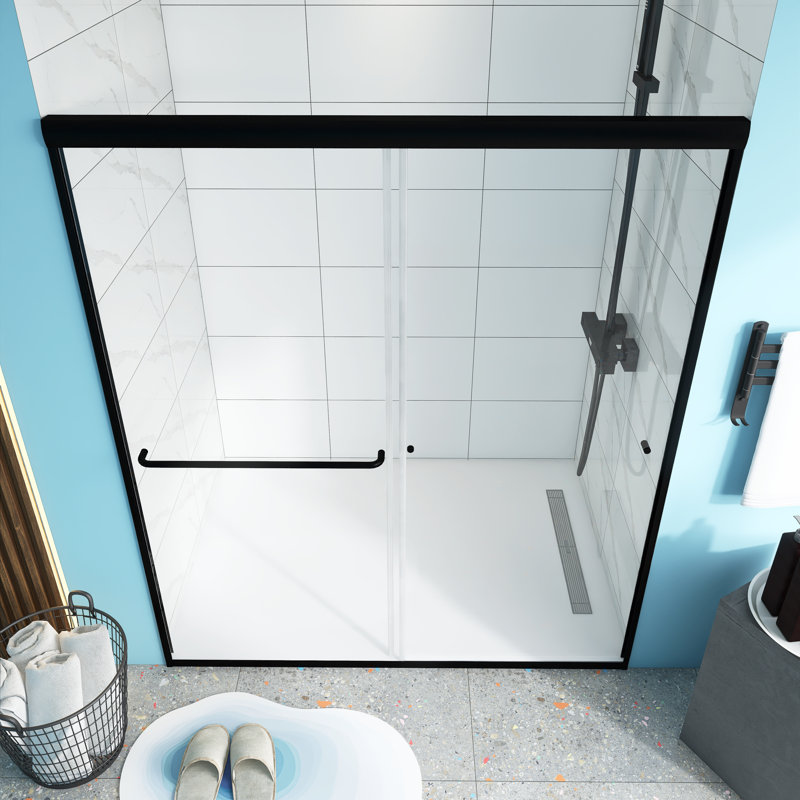 60" x 70" H Matte Black Frame Double Sliding Shower Door