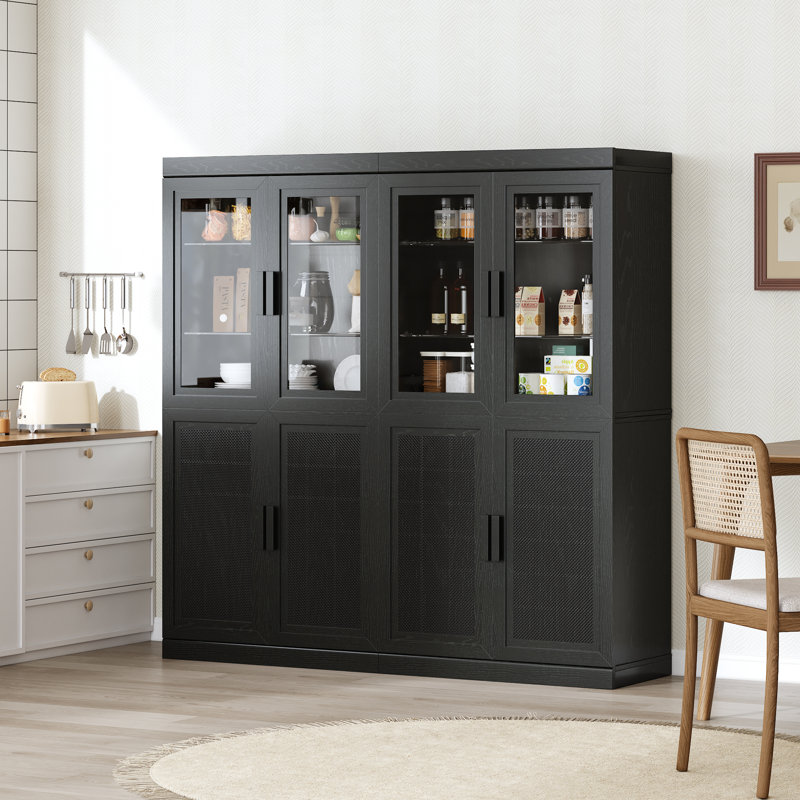 Garde-manger portatif 62 po en bois de rotin avec tablettes, Noir mat