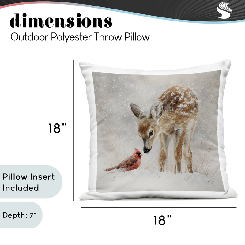 Coussin d'extérieur imprimé Little Fawn & The Cardinal, par Tina LeCour, 18 x 7 x 18