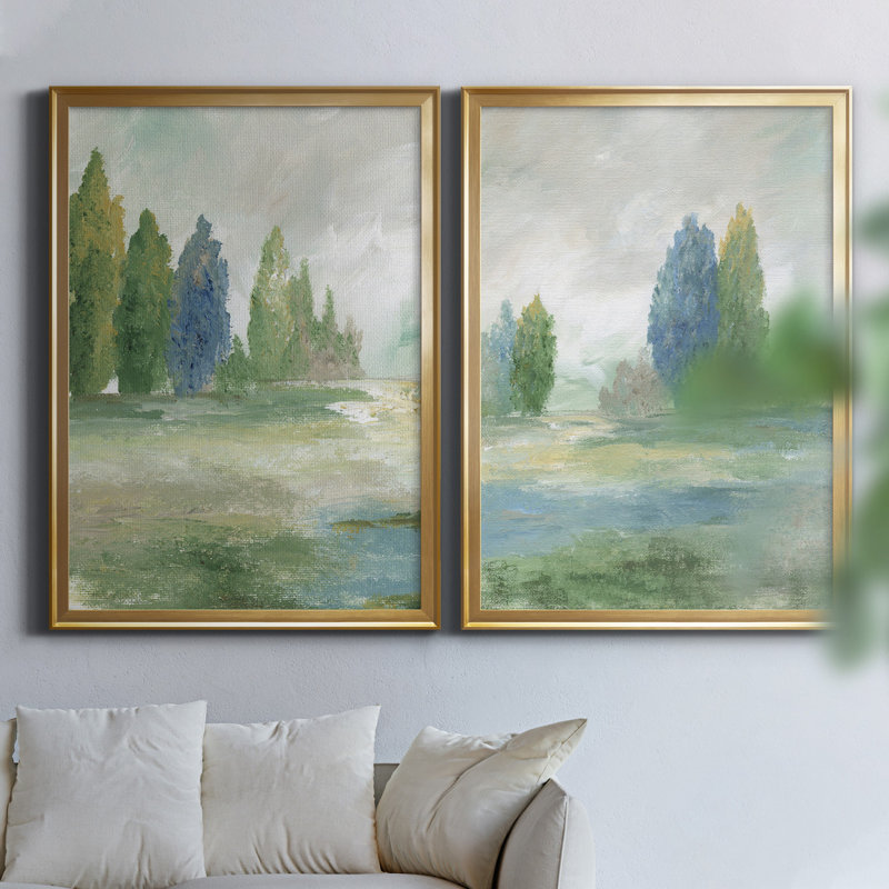 Jeweled Valley I - Ensemble de 2 reproductions d'art, H 22,5 po x l 61 po, Toile encadrée, Doré