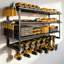 Organisateur mural pour outils électriques avec multiprise à 6 prises - 4 tablettes, 8 fentes pour outils, capacité de 200 lb