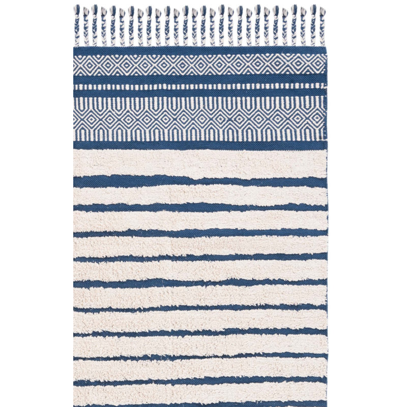 Judithanne Hand Woven Cotton Pile Striped Rug, Rectangle 3' x 5'
