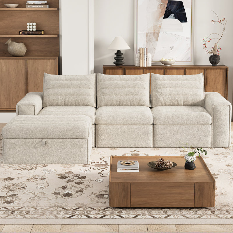 Boneless 106.7" Modular Sectional Sofa with Deep Seat, Upholstery L Shaped Cloud Couch for Living Room, 3-Seater Modern Boneless Sofa with Movable Ottomans, Removable Cover, No Assembly Required