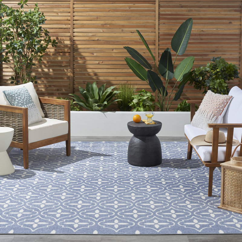 Tapis intérieur / extérieur bleu / ivoire Nourison Essentials, Rectangle 6 pi x 9 pi