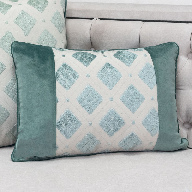 Geometric Velvet Throw Pillow, Green/Cream