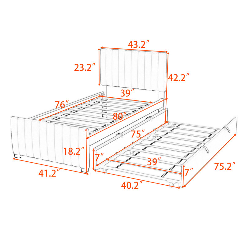 Twin Upholstered Platform Bed with Trundle, Beige