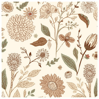 Toile tendue à motif floral beige en plusieurs tailles