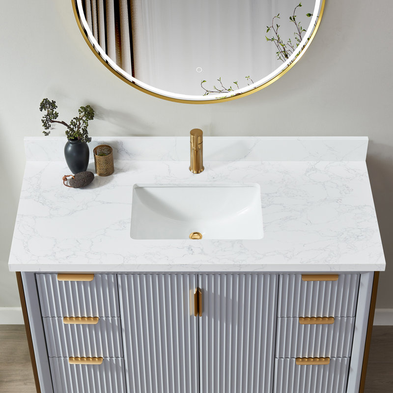 Malaga 49'' Stone Single Bathroom Vanity Top with Sink, Grain White