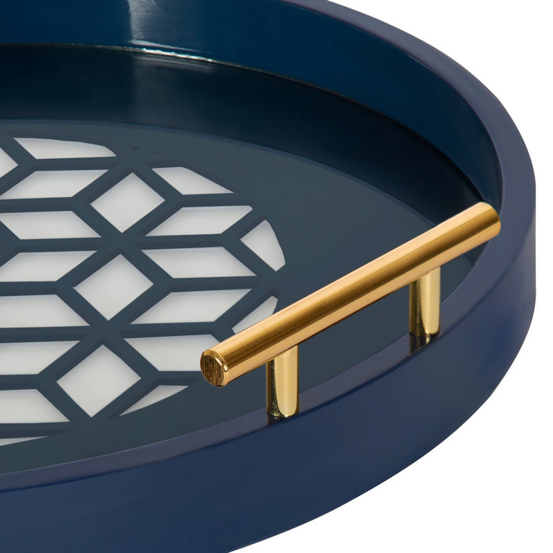 Magalia Wood Tray, Navy Blue, Gold