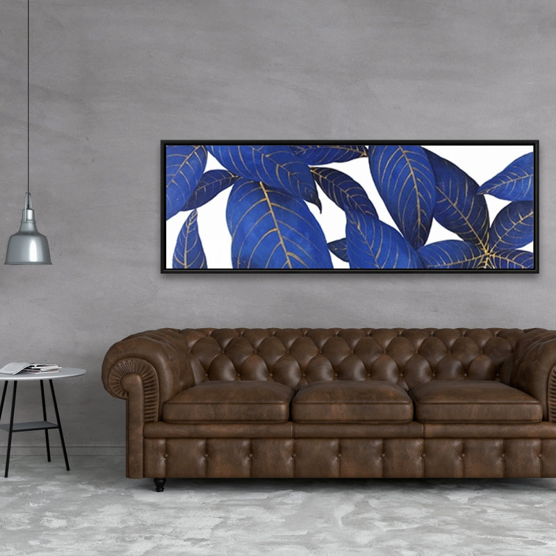 Abstrait moderne feuilles bleues - art mural floral sur toile