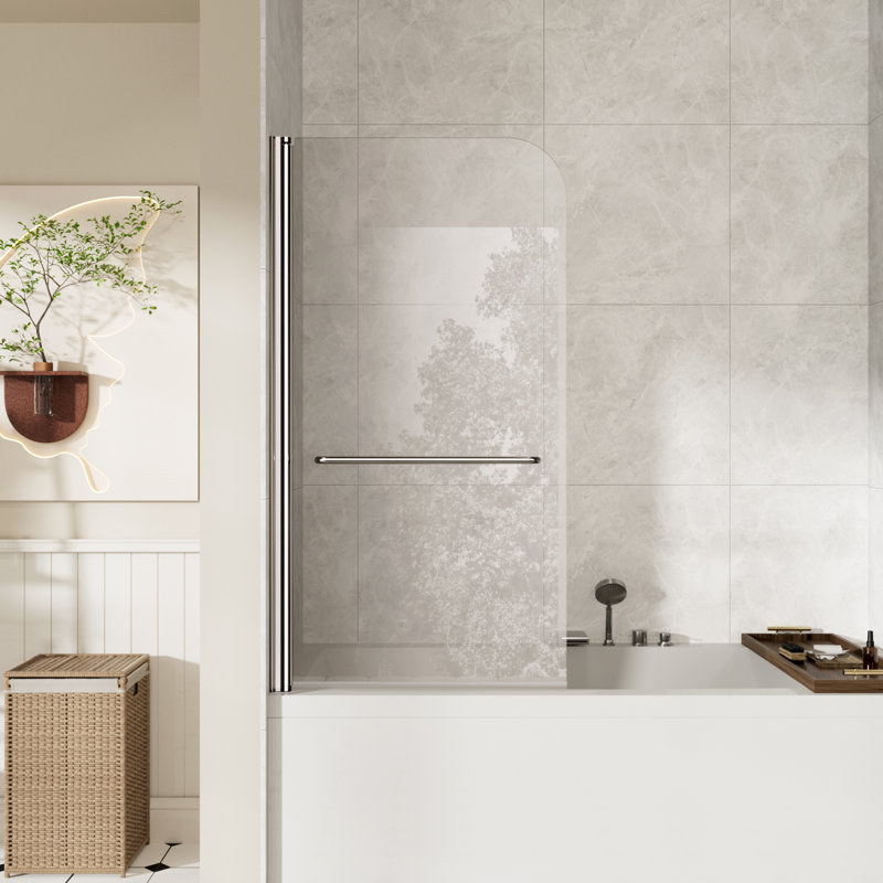Porte de douche l 34 po x H 58 po, porte de douche pivotante à 180 degrés avec verre trempé de 1/4 po (6 mm) et barre à serviettes, finition chromée, film antidéflagrant, acier inoxydable