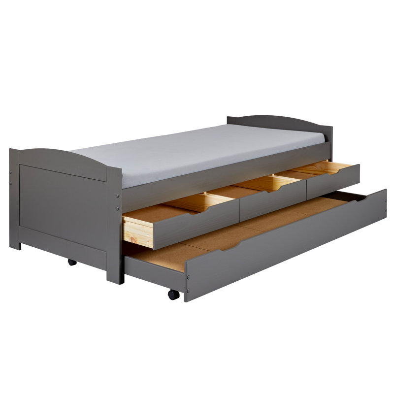 Ulli cot bed with trundle and 3 drawers - including slatted frame, 90 x 200 cm, Grey