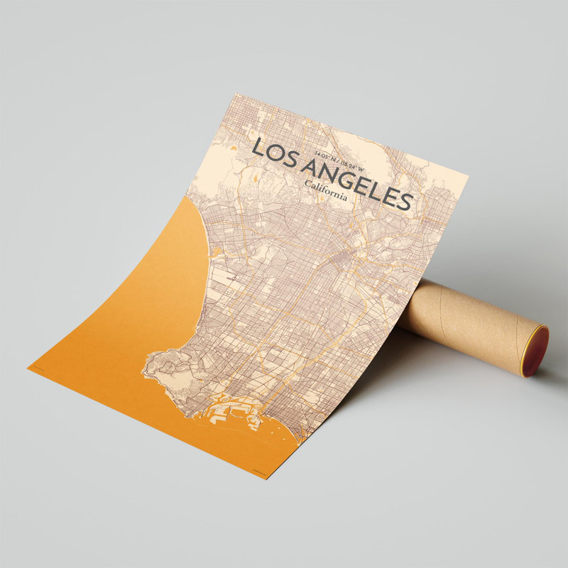 « los angeles city map », reproduction d’impression sur affiche, H 17 po x l 11 po x P 0,05 po