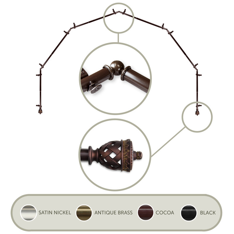Tringle à rideaux simple ajustable avec baie vitrée de 0,81 po, Cacao, 28 po à 48 po (chaque côté)