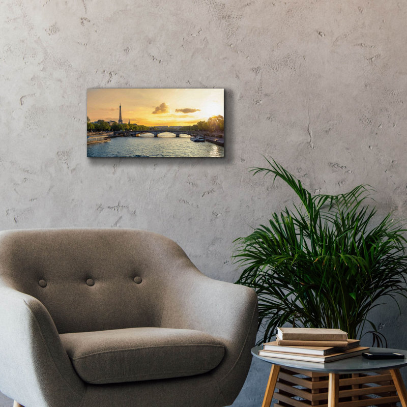 «Paris - Golden Sunset Panorama» par Epic Portfolio, art mural sur toile, H 12 po x l 24 po x P 0,75 po
