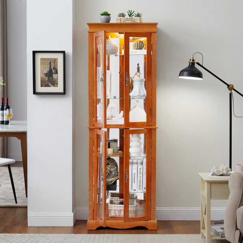 Vitrine, verre, bois, rangement pour, vin élégant, jouets et objets de collection, Naturel