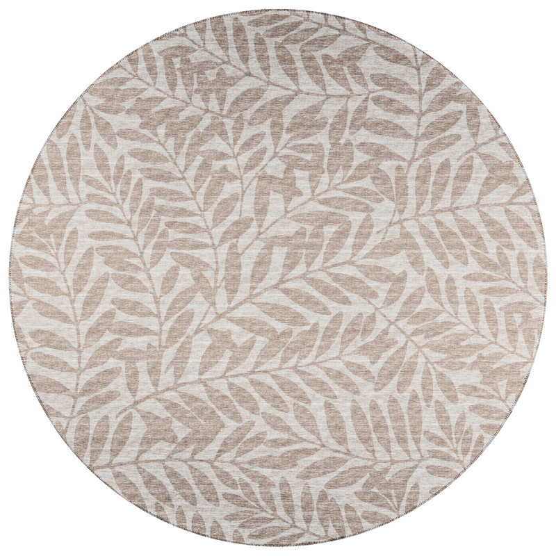 Emmly Chenille Washable Floral Indoor / Outdoor Rug, Round 8'