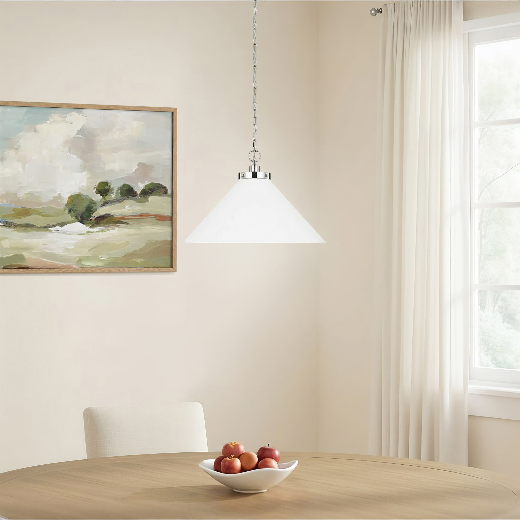 Single Light Metal Dimmable Pendant, Matte White, Polished Nickel